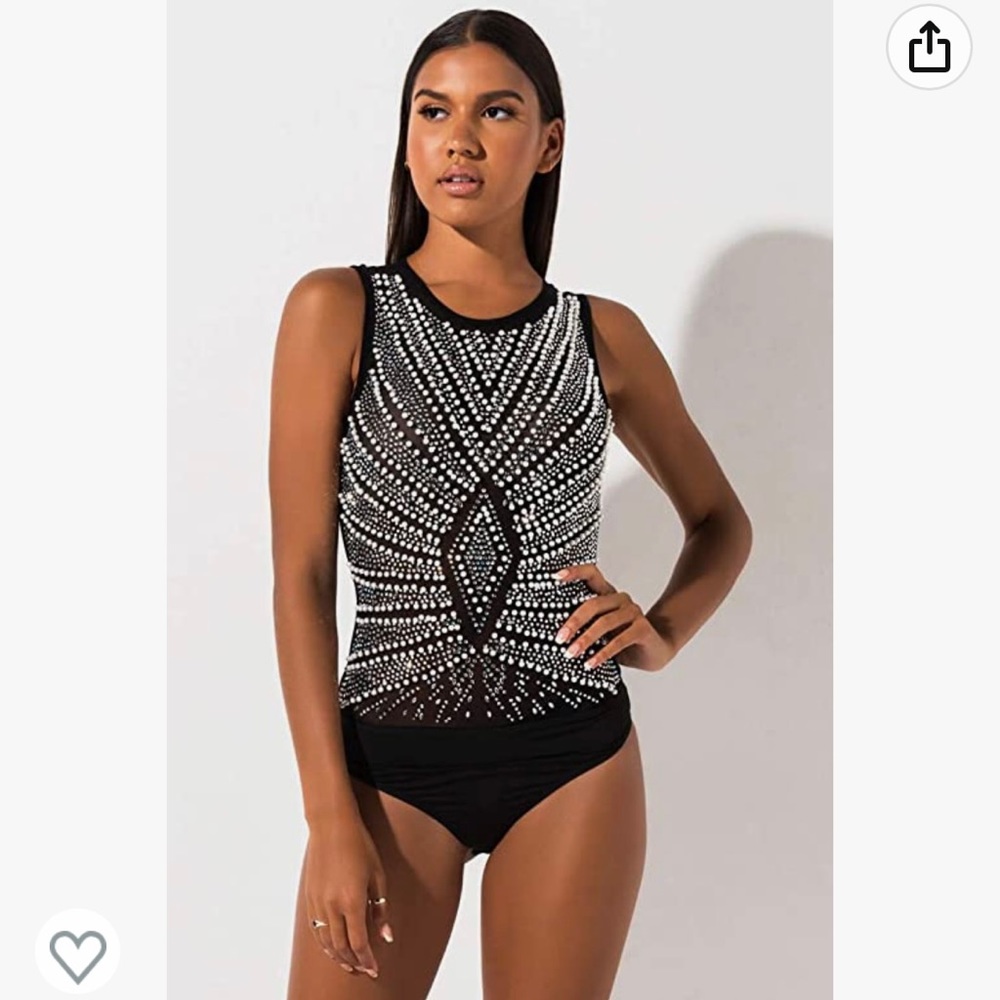 Studded Pearl and Rhinestone beaded bodysuit, size S, from Akira